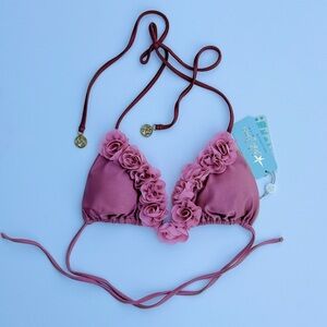 Luli Fama Mauve Pink Floral Triangle Bikini Top